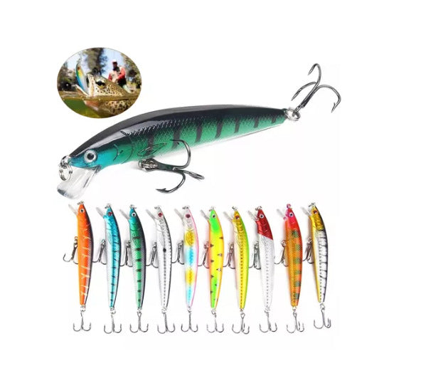 Señuelo realista de pececillo de 9,5 cm: crankbait flotante de superficie, jerkbait para pesca de lubina